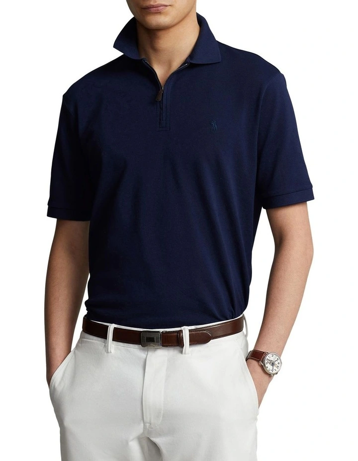 Custom Slim Fit Stretch Mesh Polo Shirt in Navy
