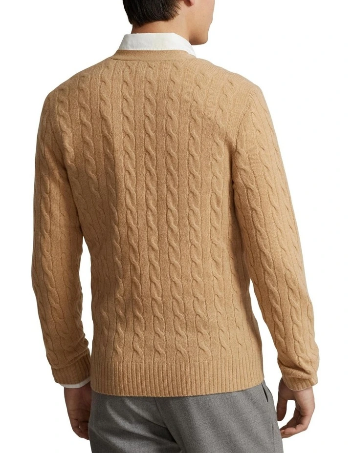 Cable-Knit Wool-Cashmere Cardigan in Brown