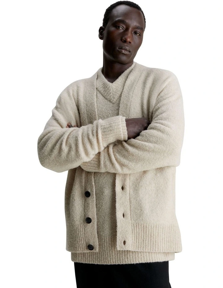 Wool Blend Boucle Cardigan in Cream