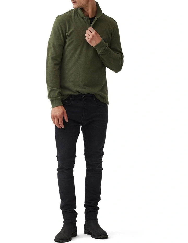 Long Sleeve Gunn Polo in Army
