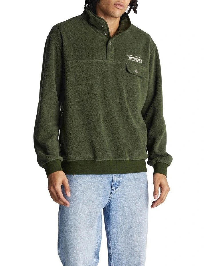 Polar Button Up Sweat Top in Forest Green