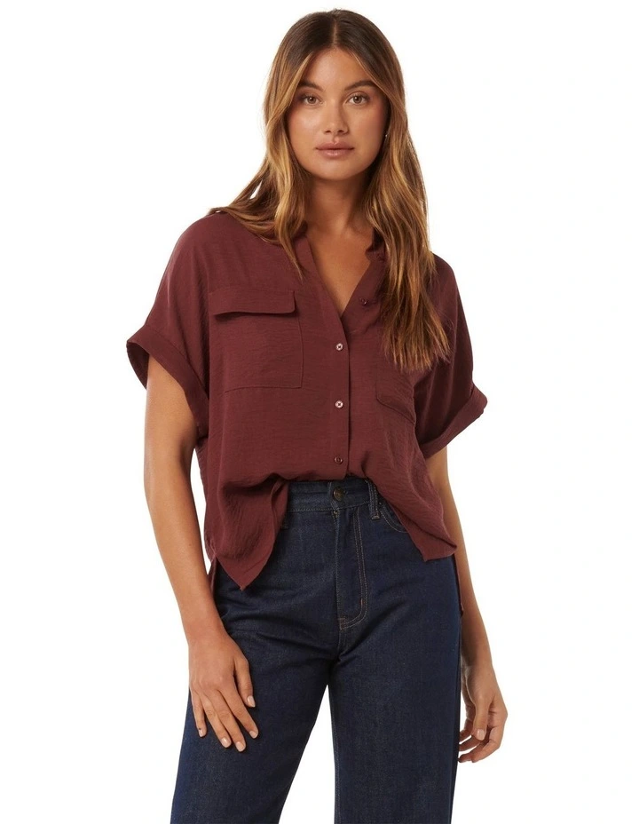 Sawyer Oversized Short Sleeves Shirt in Chocolate