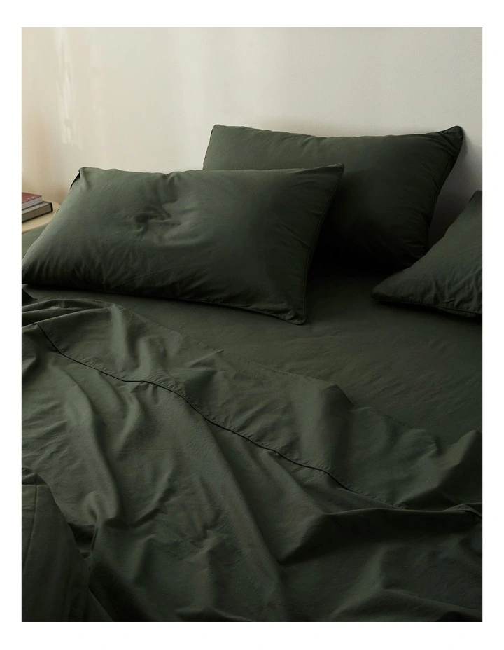 Leo Washed Cotton Quilt Cover Set in Hunter Green