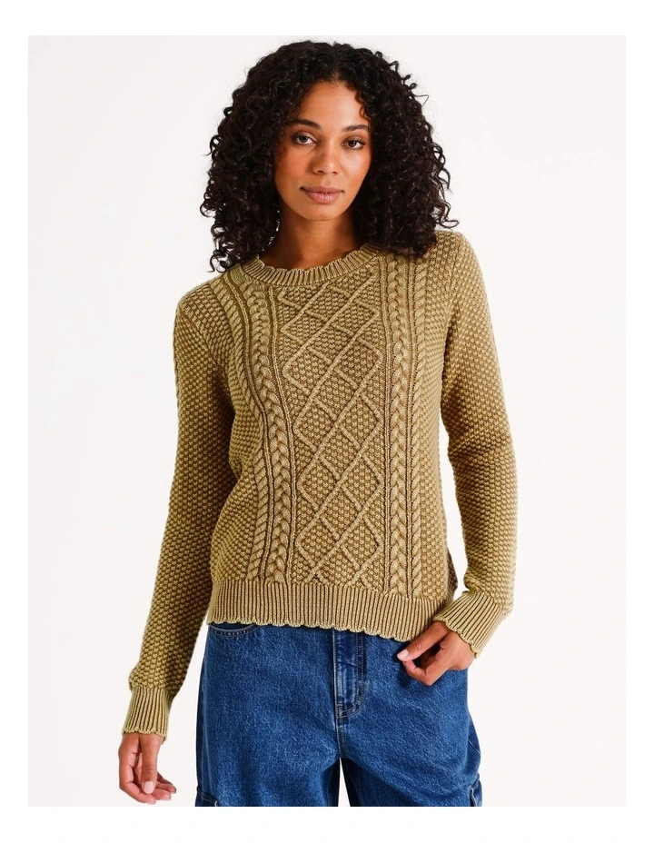 Washed Cable Knit Jumper in Taupe