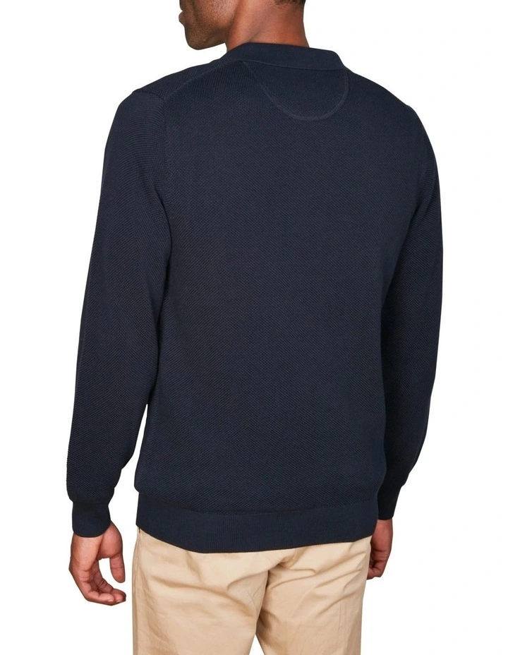 Cotton Pique Crew Neck Sweater in Evening Blue
