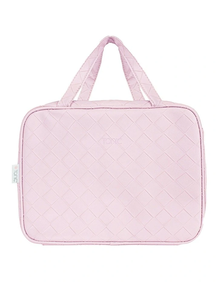 Woven Hanging Cosmetic Bag in Peony Pink