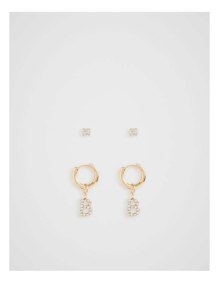 Crystal Initial Hoop Earring in Gold "B"