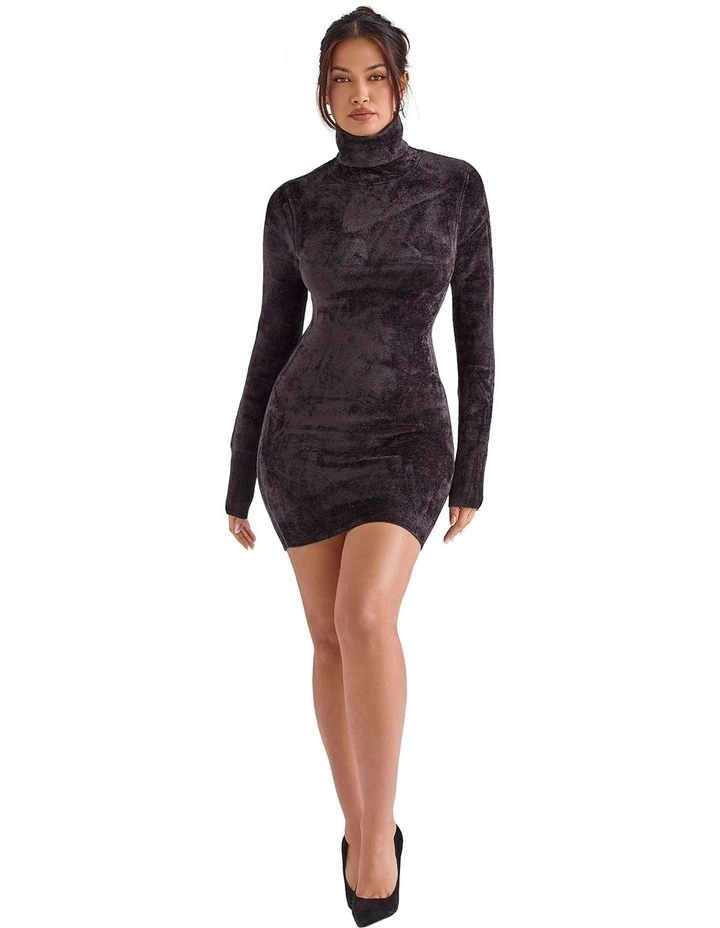 Taya Chenille Mini Dress in Charcoal