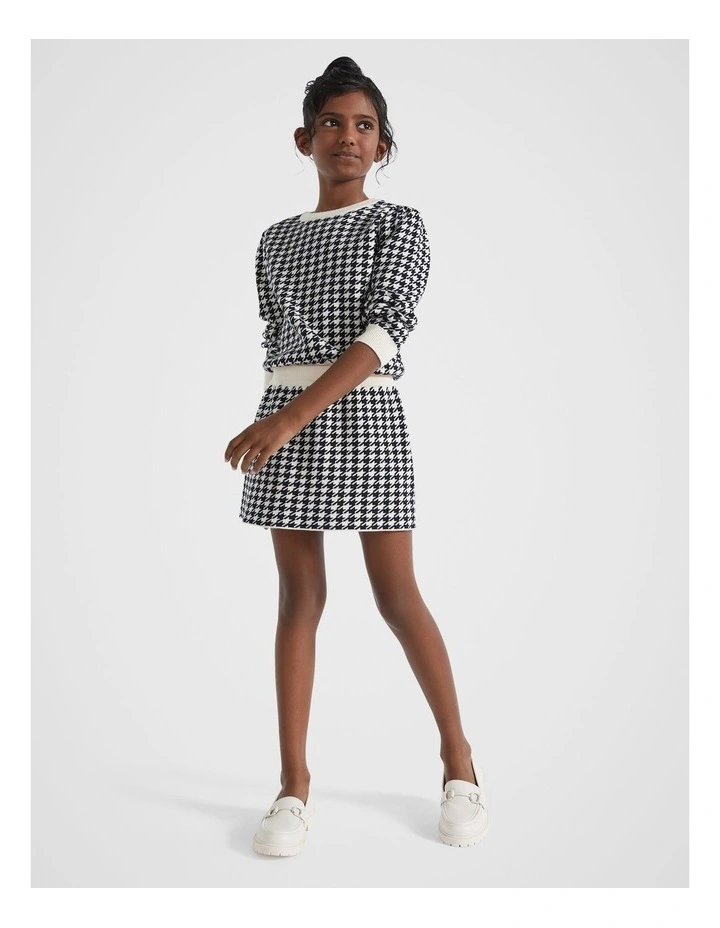 Houndstooth Knit Skirt in Midnight Blue
