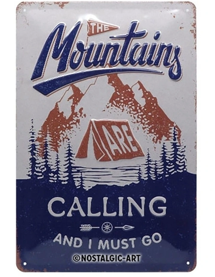 The Mountains Are Calling Medium Metal Sign 20x30cm in Multi