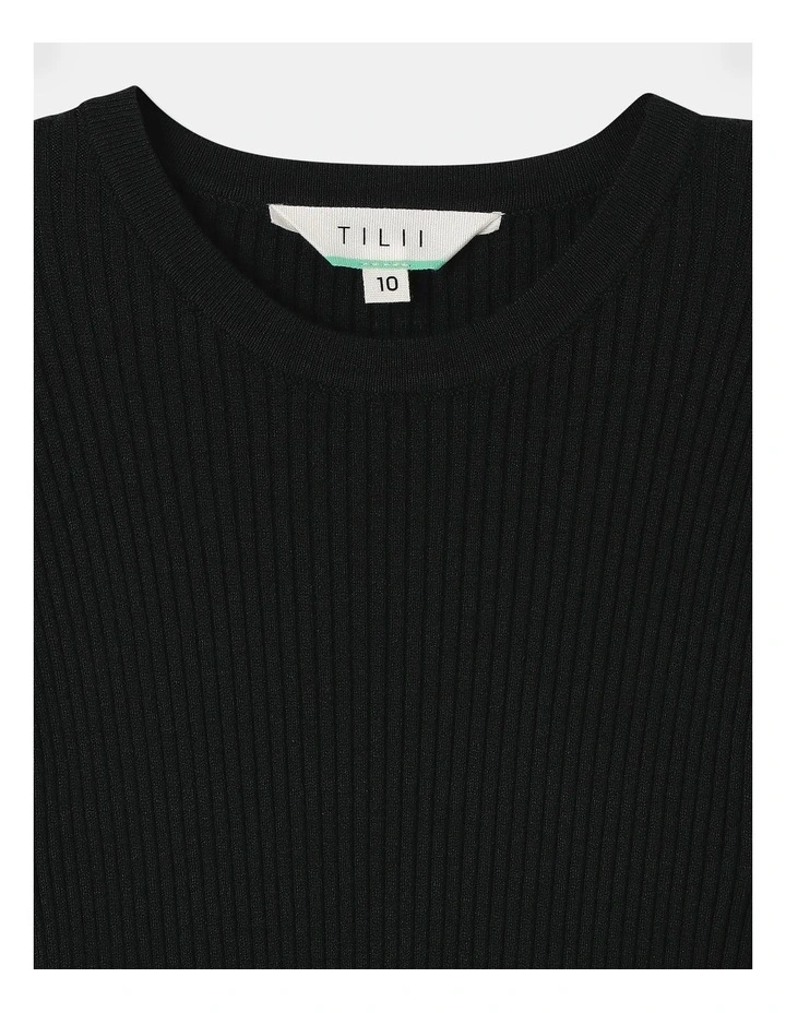 Long Sleeve Knitted Skater Dress in Black