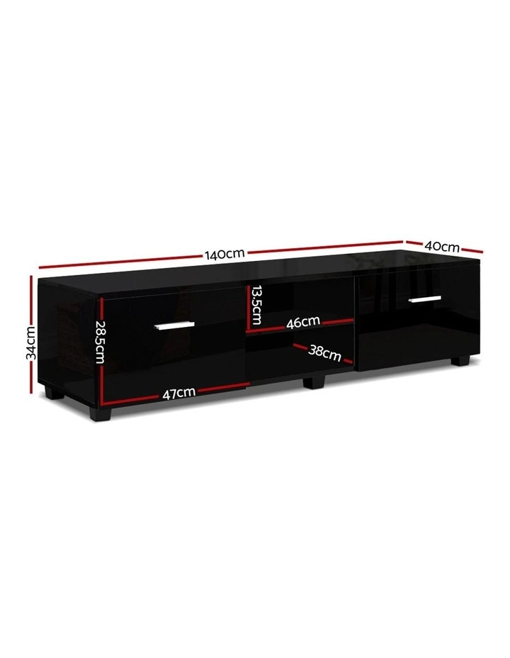 140cm High Gloss TV Cabinet Stand Entertainment Unit Storage Shelf Black