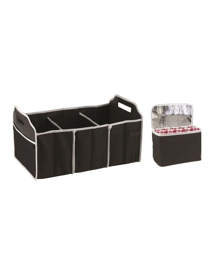 Collapsible Car Trunk Organizer with Cooler Bag in Black