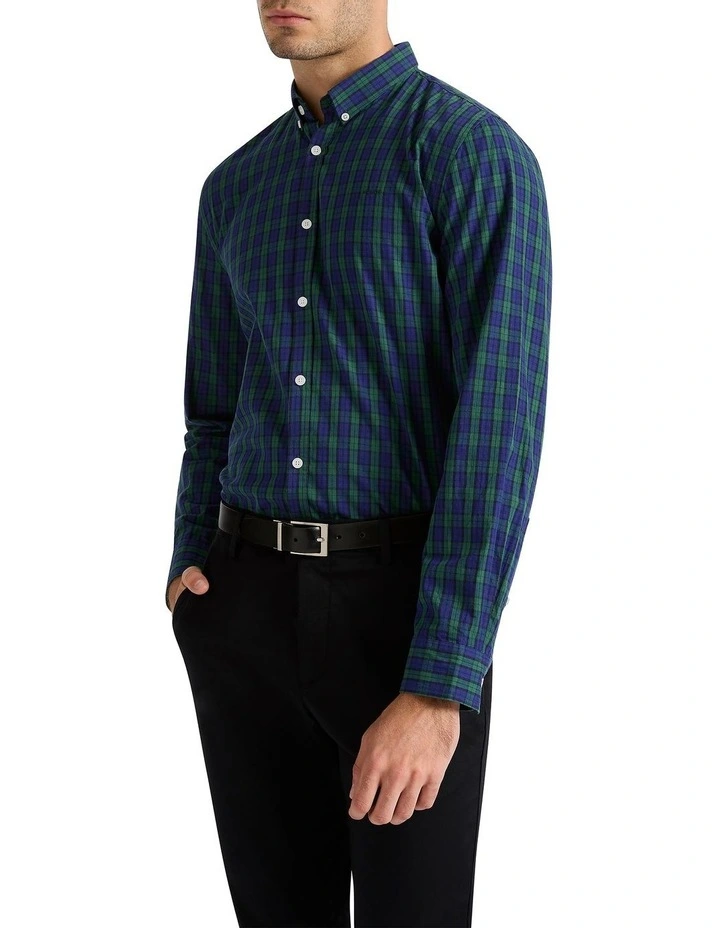 Oli Check Cotton Shirt in Navy
