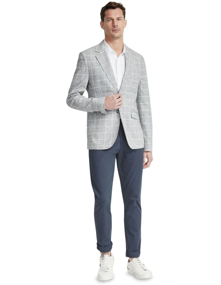 Blake Linen Blend Check Blazer in Grey