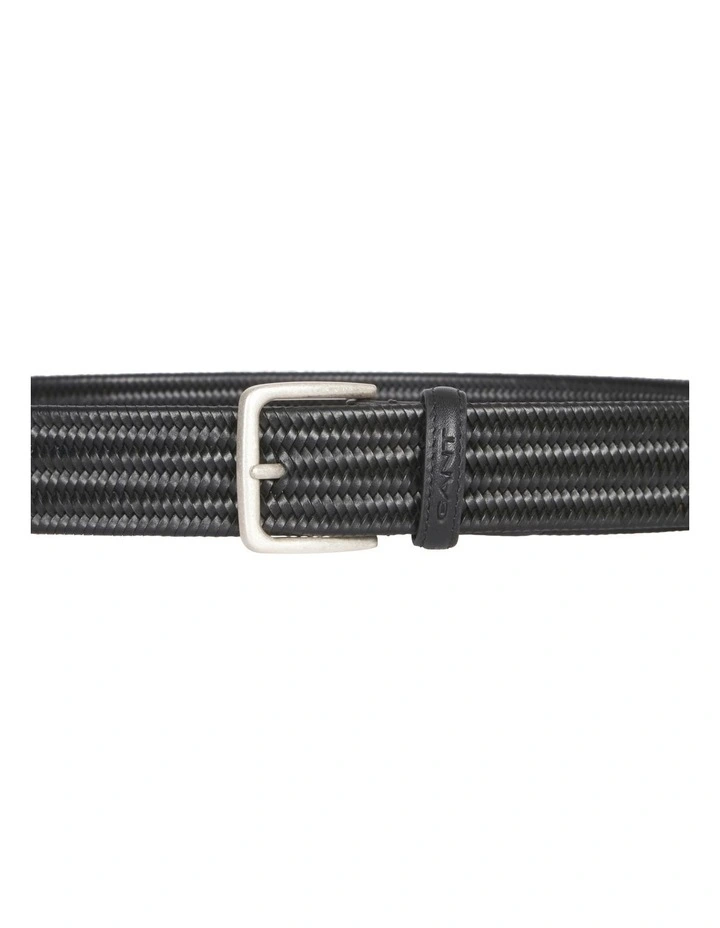 Leather Elastic Braided Belt in Black