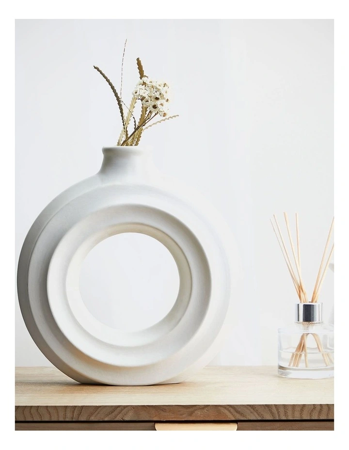 Round Ceramic Vase 25x6.5x23cm in White