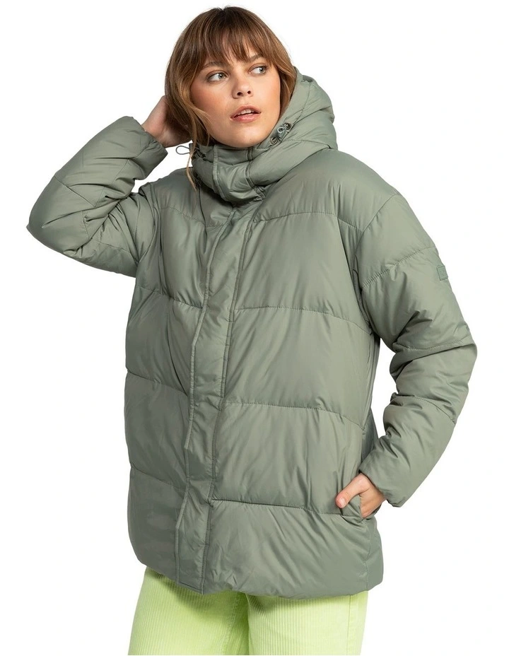 Ocean Dreams Sherpa Hooded Puffer Jacket in Agave Green