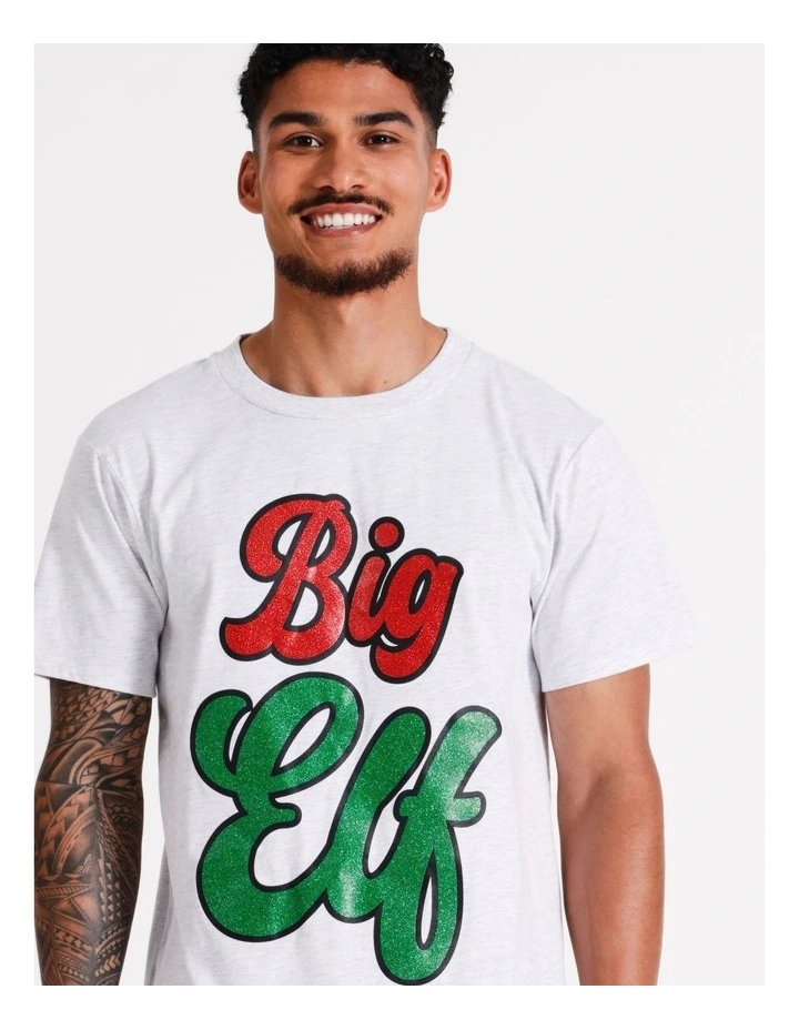 All Gender Big Elf Placement Print Short Sleeve Tee in Grey