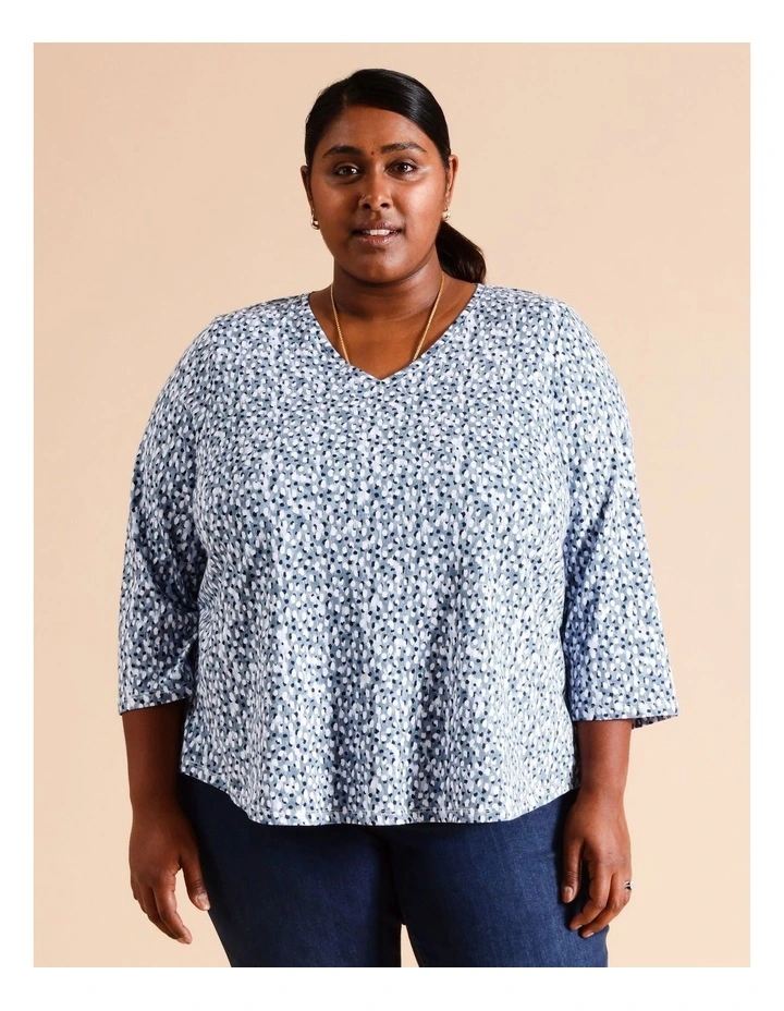 Wardrobe Staple 3/4 Sleeve Tee in Blue/White Dash Print