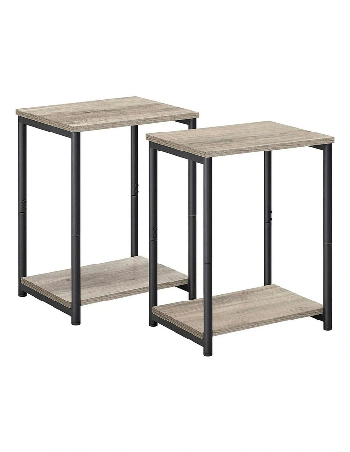 End Tables Set of 2 with Storage Shelf Steel Frame in Greige/Black