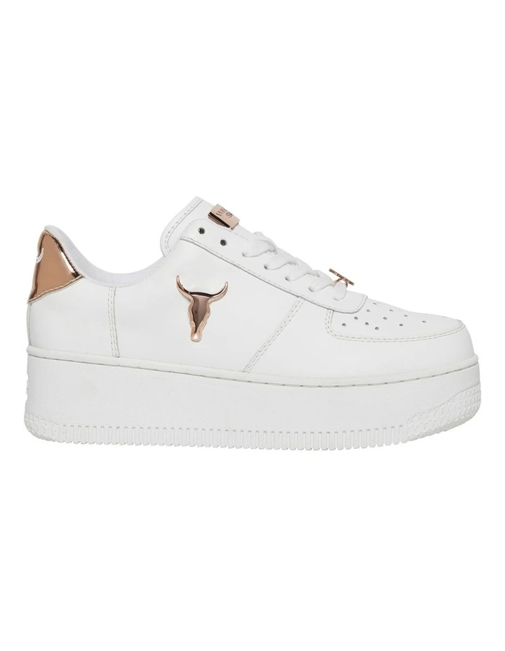 Leather Flatform Sneaker in Rich White/Rose Gold