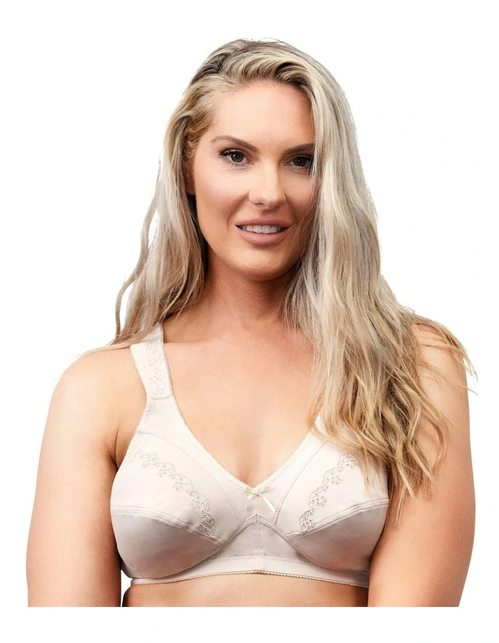 Comfortable Wide Strap Wirefree Bra Plus Size in Light Beige