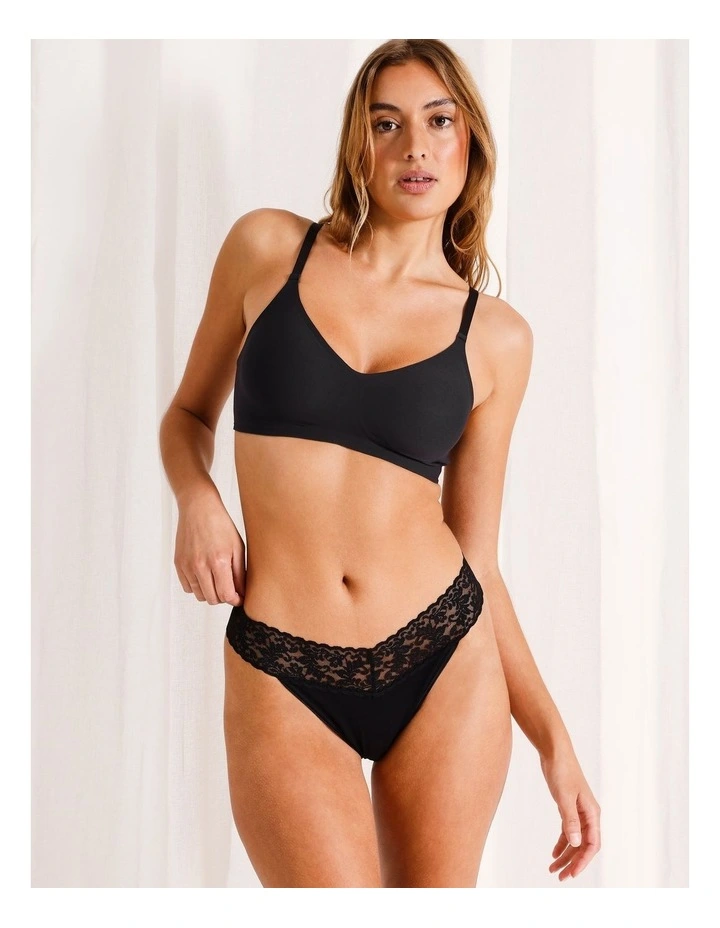 Cotton & Lace Gstring in Black