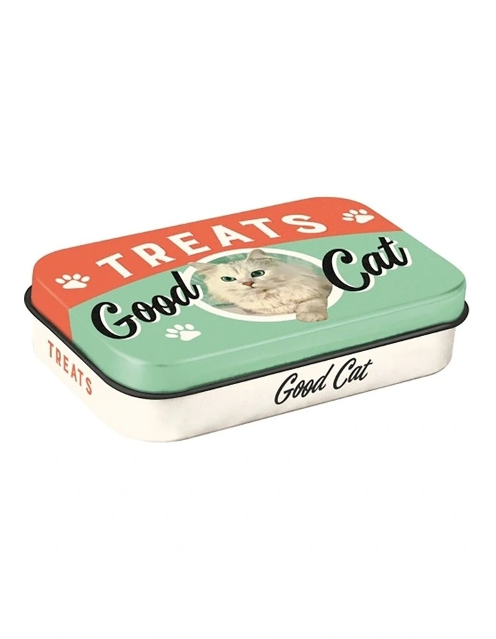 Good Cat Pet Treats Storage Metal Tin Box 9.5x6x2cm in Multi