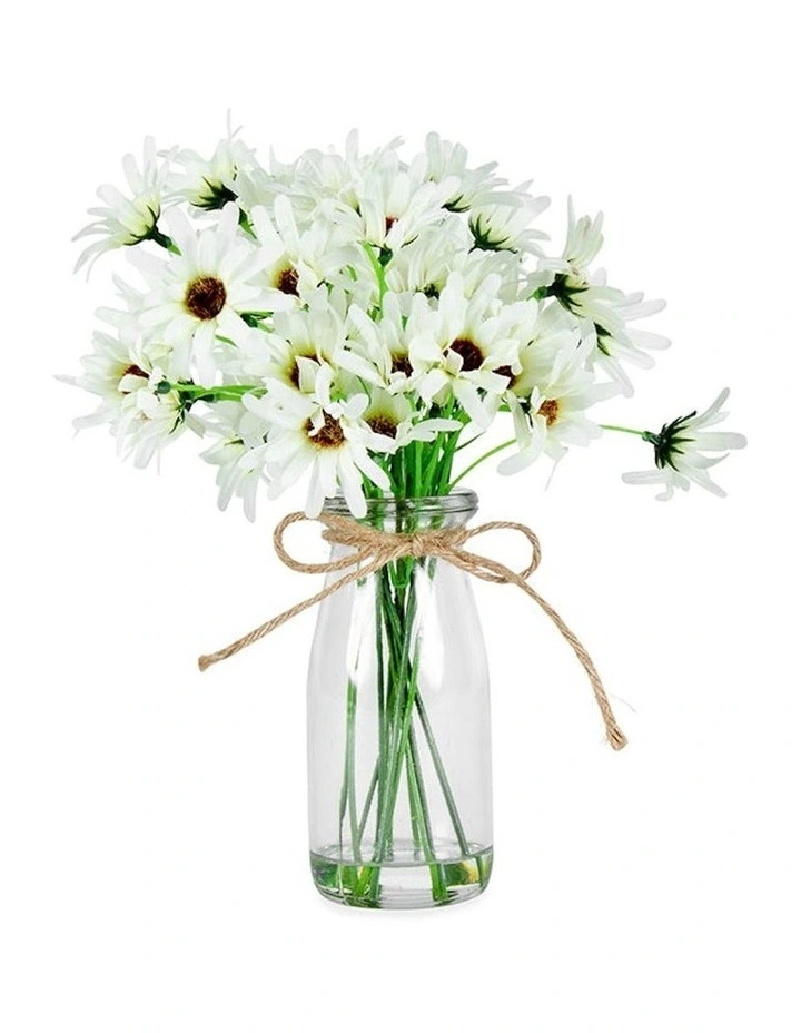 Artificial Chrysanthemum in Glass Vase New Plants & Pots in White/Green