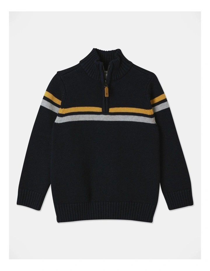 Knitted 1/4 Zip Thru Jumper in Navy