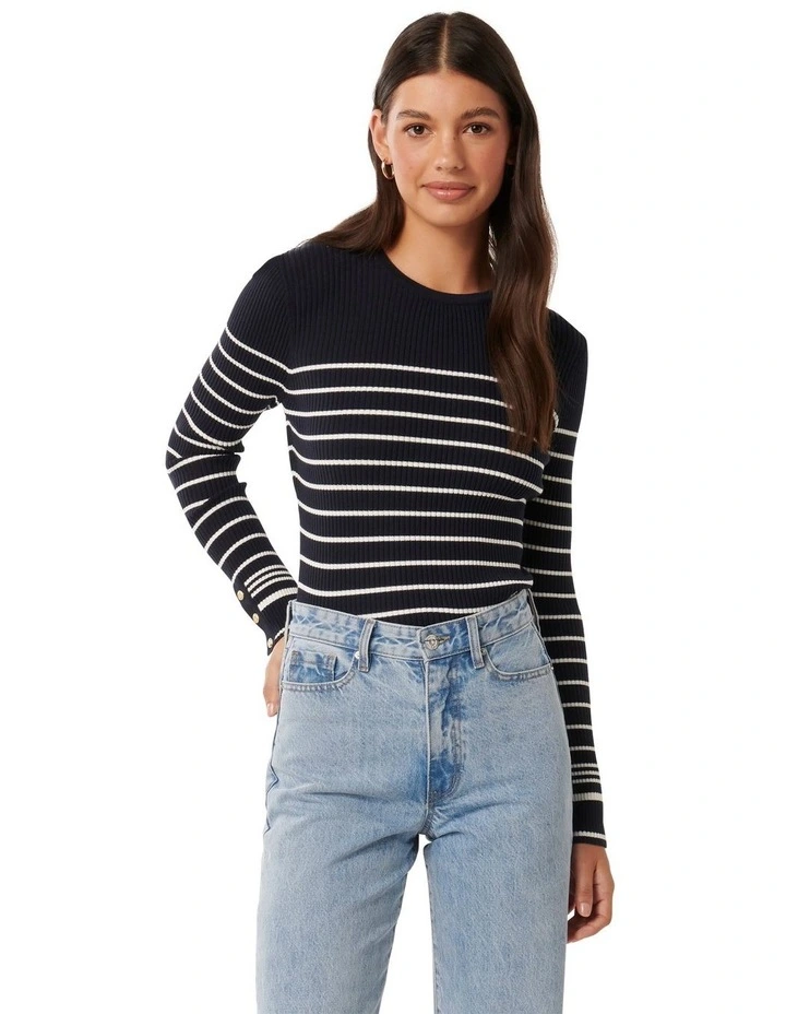 Della Rib Knit Jumper in Navy