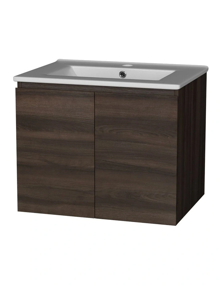Ceramic Basin Vanity Unit 600mm in Walnut