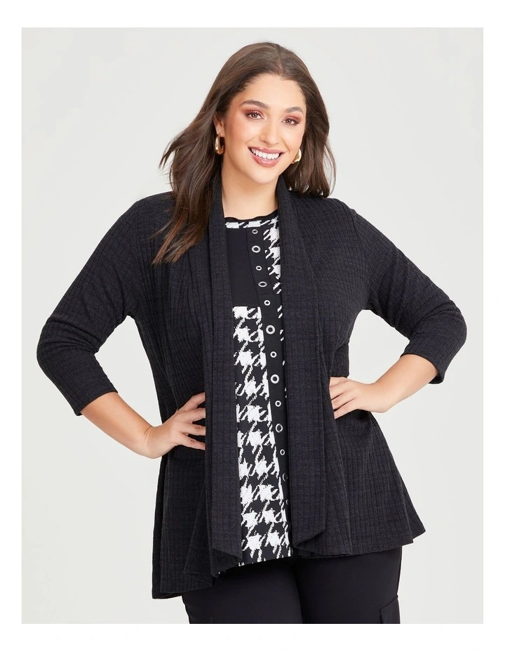 Rib Knit Swing Cardigan in Black
