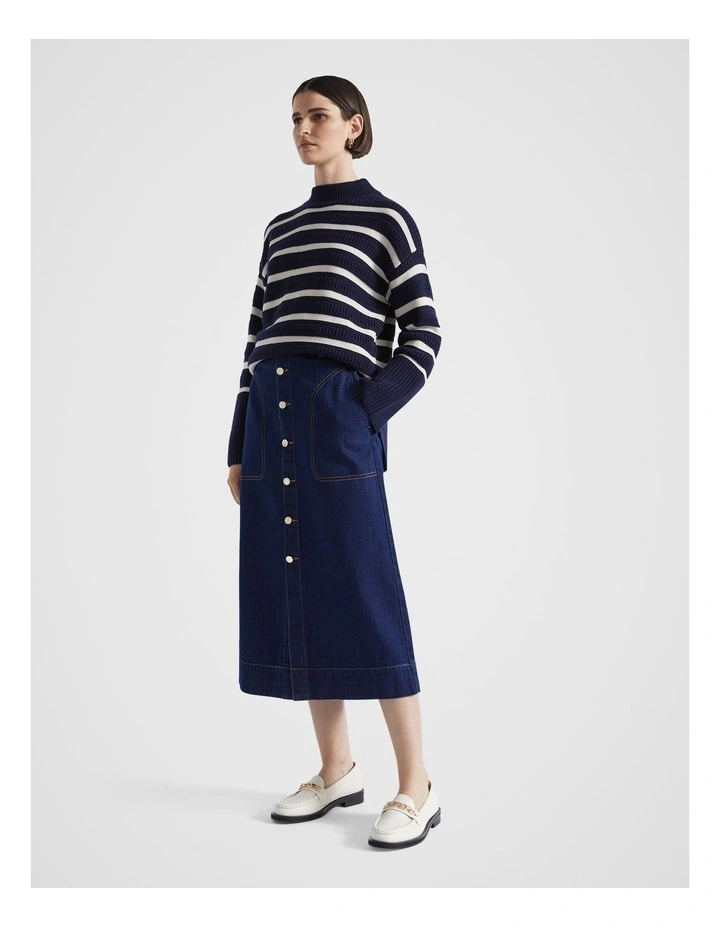 Cotton Blend Textured Stripe Knit in Midnight Sky Stripe