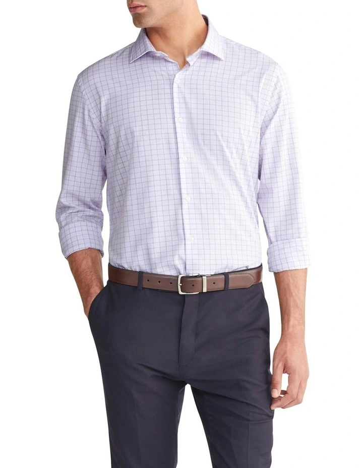 Slim Mid Check Long Sleeves Shirt in Lilac