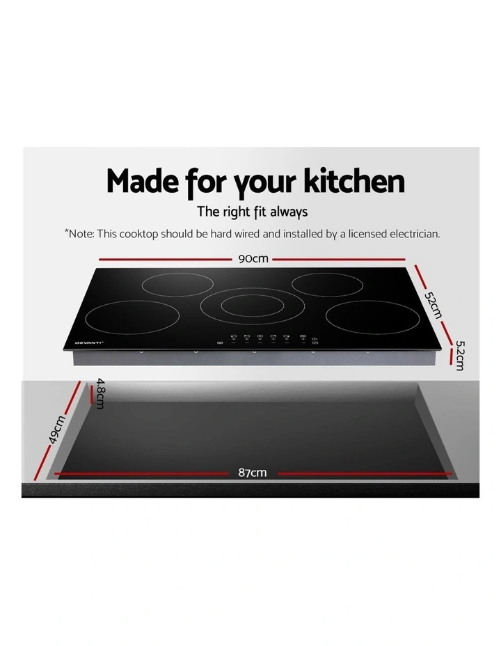 90cm Ceramic Cooktop Electric Cook Top 5 Burner Stove Hob Touch Control 6-Zones