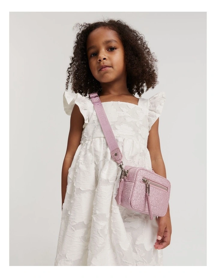 Recycled Polyester Logo Crossbody Bag in Pink Glitter