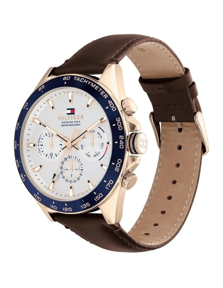 Owen Leather Watch in Brown/White
