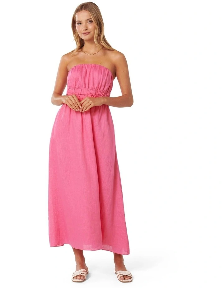Romie Strapless Piping Midi Dress in Pink