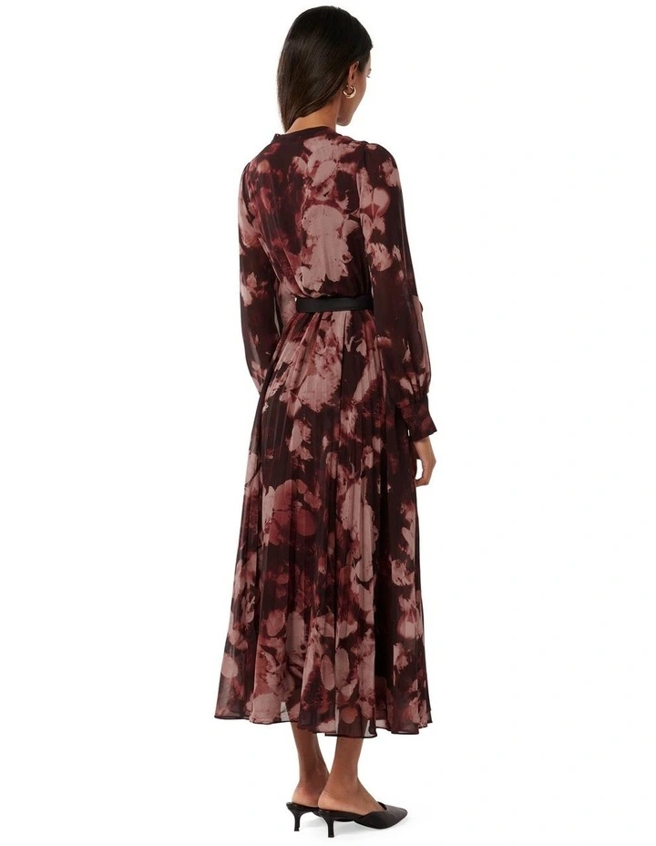 Saskia Pleat Wrap Midi Dress in Red