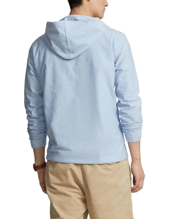 Oxford Hooded Popover Shirt in Blue
