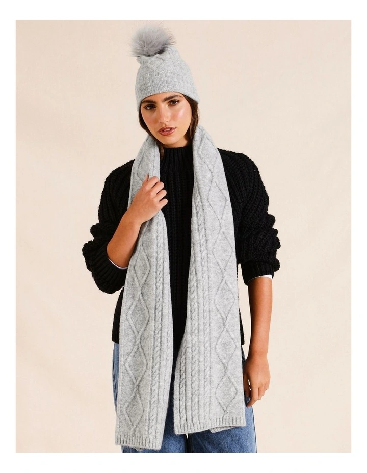 Cable Knit Winter Scarf in Grey Marle
