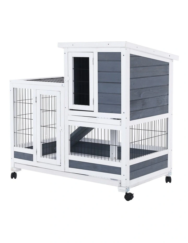 2 Storey Pet Hutch 96.5x56x90.5cm in Grey
