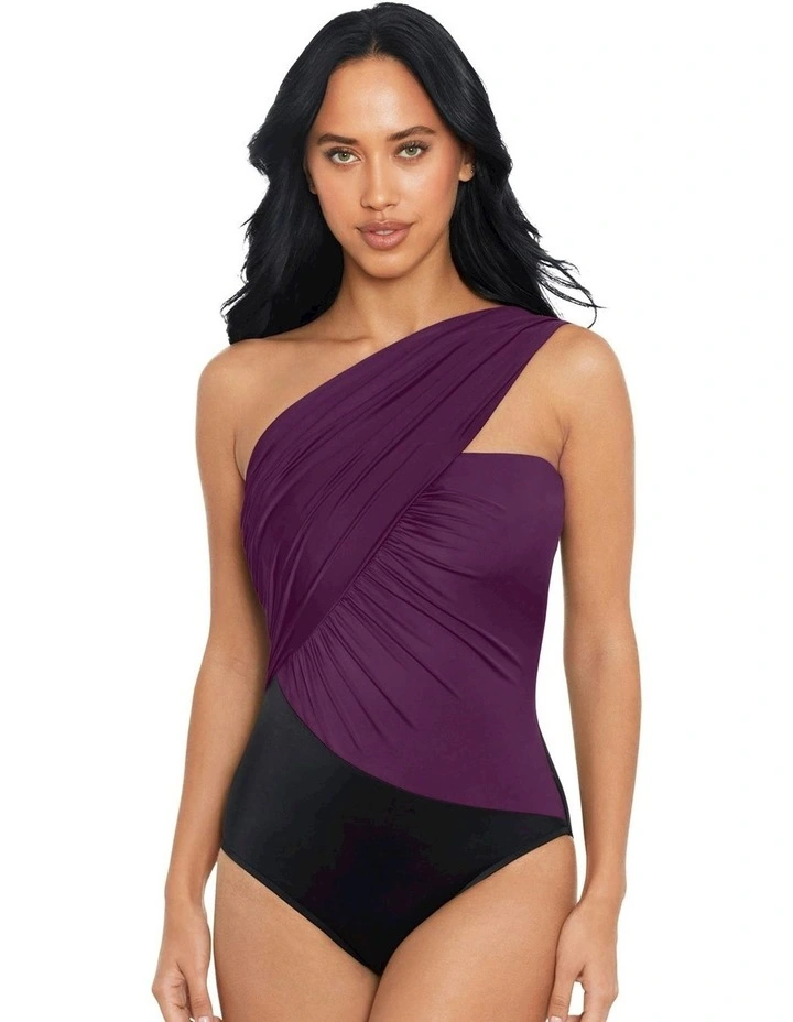 Goddess One Shoulder Tummy Control Swimsuit in Jam