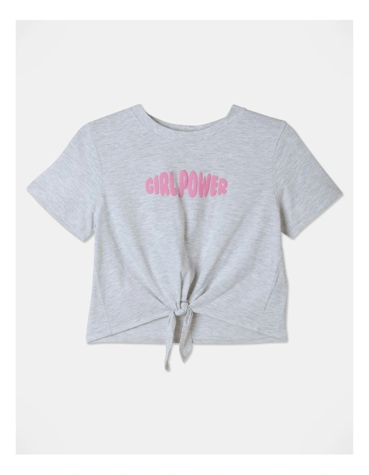 Essentials Tie Front Tee in Grey Marle