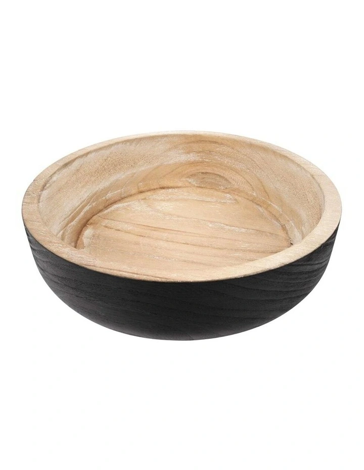 Round Wooden Dining Table Decorative Bowl in Black/Natural