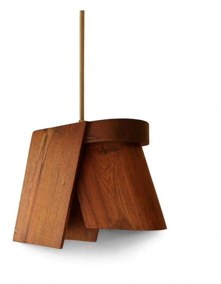 Hand Cut Reclaimed Teak Wood Pendant Light in Natural