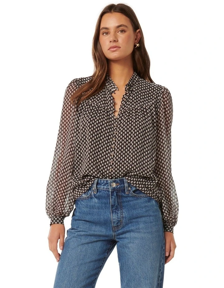 Romy Extended Yoke Blouse in Brown