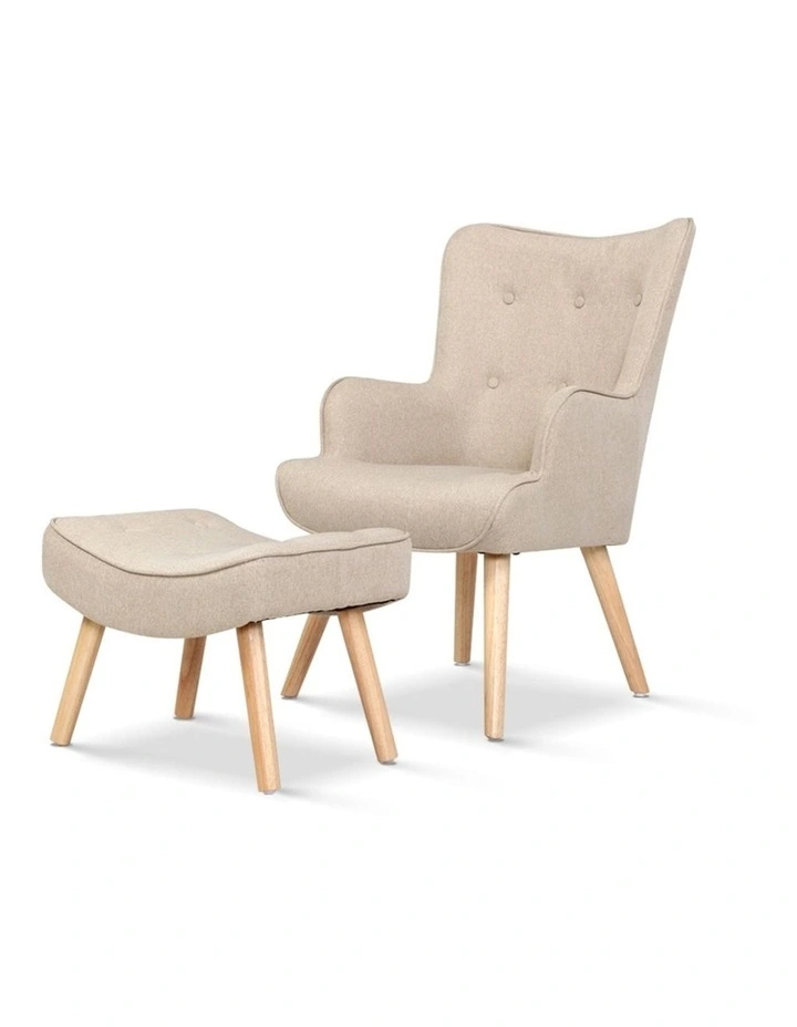 Armchair Lounge Chair Fabric Sofa Accent Chairs and Ottoman Beige